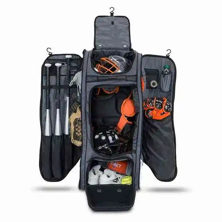 Custom Logo Polyester Baseball Bag with Wheels Base ball Bat Gloves Equipment Storage Bags Roller Sport Softball Accessories Bag