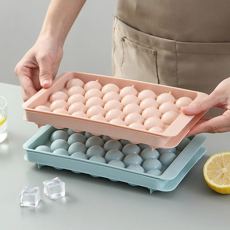 Round Ice Tray Easy Release Silicone Plastic Ice Cube Trays Stackable Crushed Ice Tray for Chilling Drinks