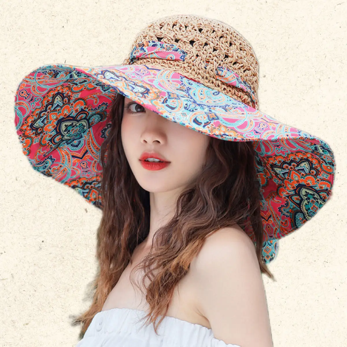 flower  wide eaves hat Custom Bucket Hats UV Protect Crochet Knitted Fishermen Straw Beach for Fishing Casual & Travel