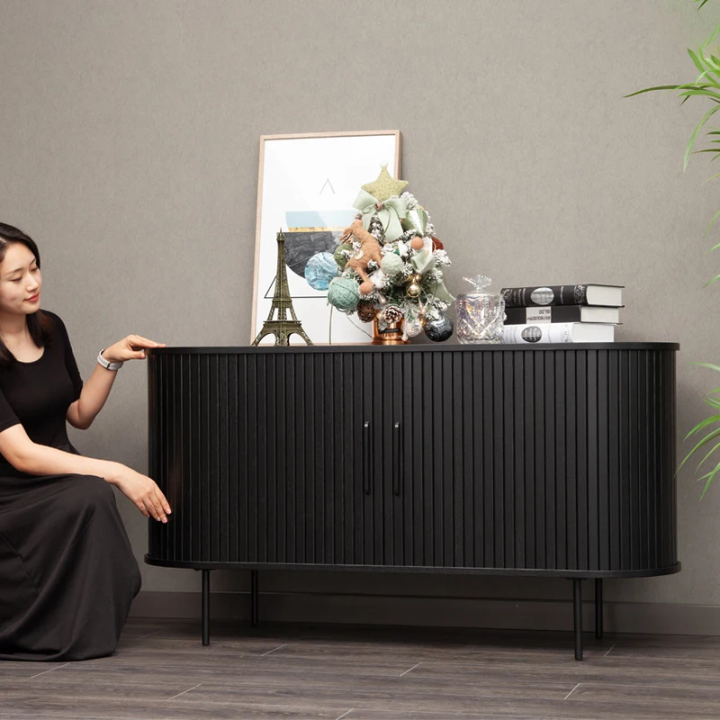 Distressed Sideboard Buffet Modern Solid Oak Veneer Console Table Slat Decoration Entrance Cabinet Rustic Sideboard Buffet