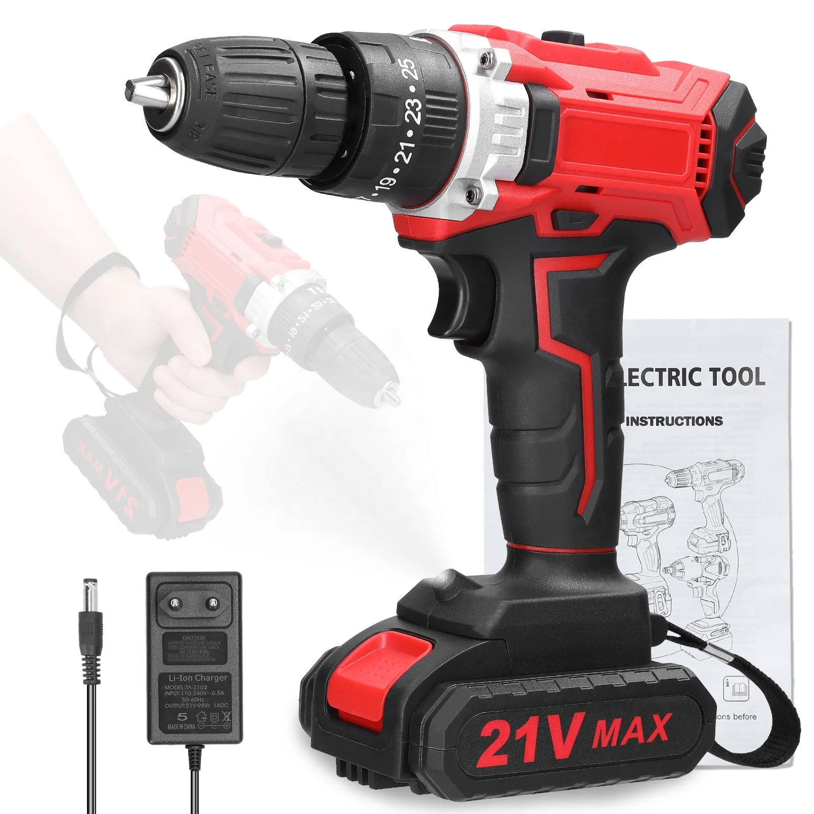 Household Multifunctional 21V Electric Drill Brush Motor 2 Speeds Control Stepless Speed Regulation Rotation Ways Adjustment