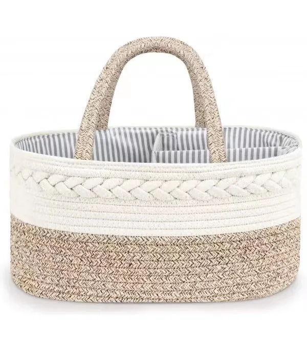 Custom Cotton Rope Baby Diaper Caddy Organizer With Removeable Insert Baby Kids Nursery Storage Basket