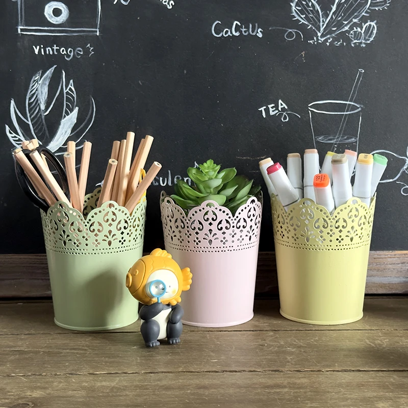 metal  flower pot  Pen Pencil Pot Holder Container Desk  Gift Pen Holder for Desk round flower shaped basket   multi color