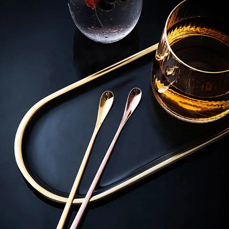  High quality mirror stainless steel 304 copper gold cocktail stirrer long bar spoon for bartender