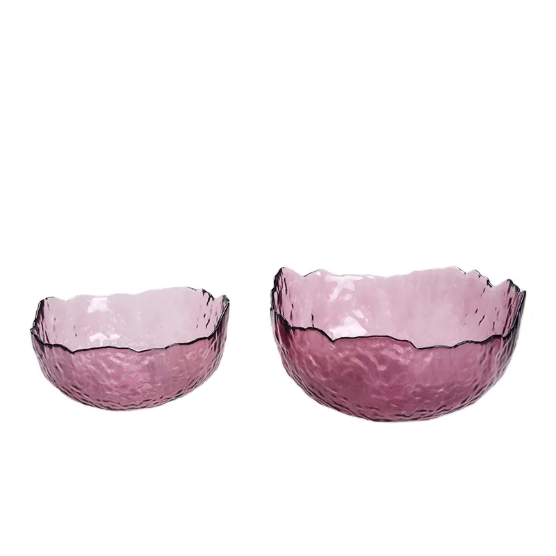 Wholesale Cheap Flower Shape Pink Dessert Fruit Snack Colorful Glass Bowl Glass Salad Bowl Glass Bowl