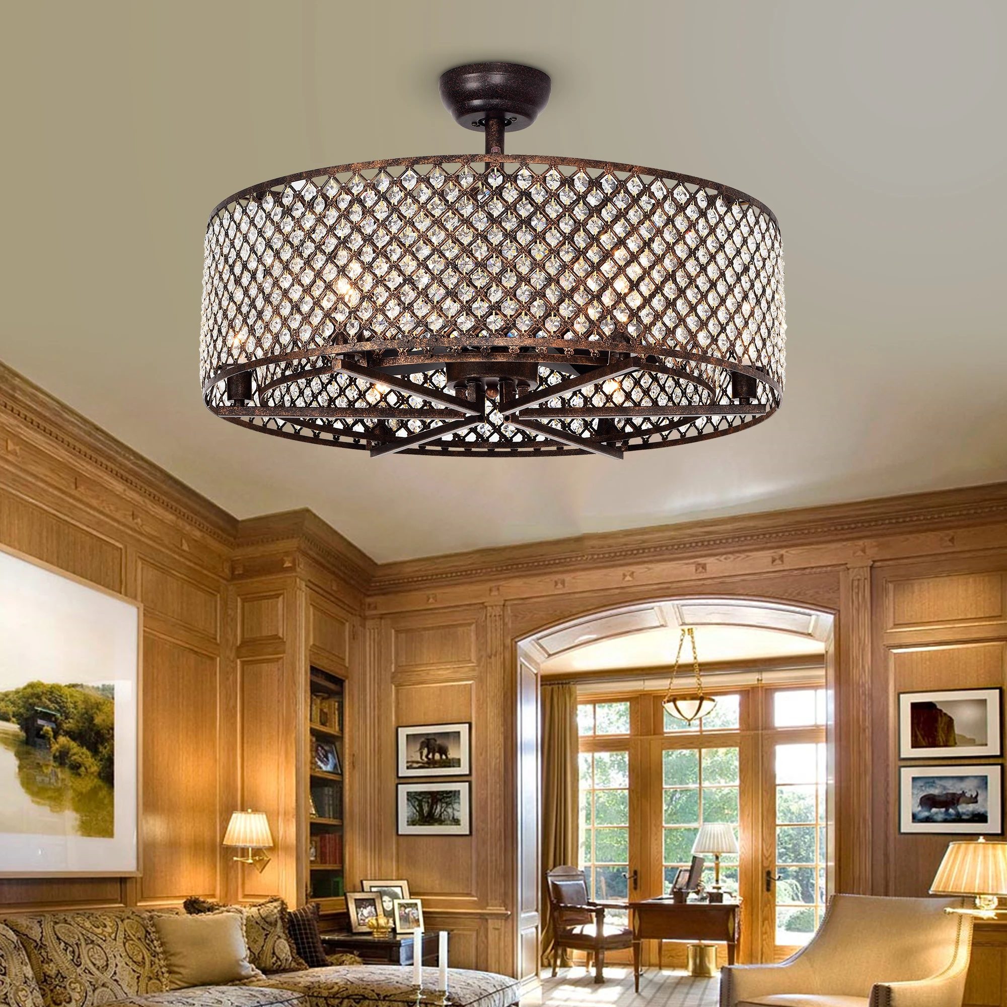 
DC motor Energy Efficient Decor Crystal Remote Control Dc Ceiling Fan With Light 