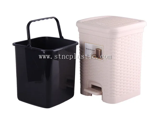 kitchen rattan woven pedal trash bin 6L rectangle waste can with inner bucket