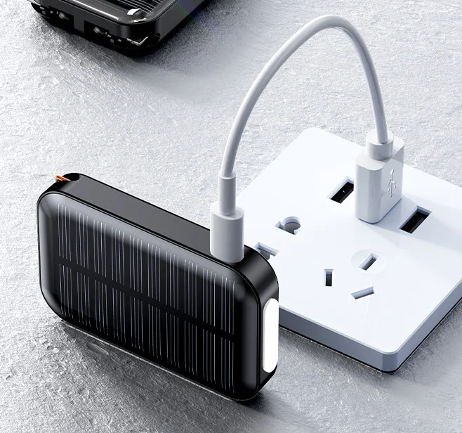 Mini Solar Keychain Power Banks Solaire USB Type C Charger Waterproof 5000mAh Large Capacity External Battery Powerbank Case