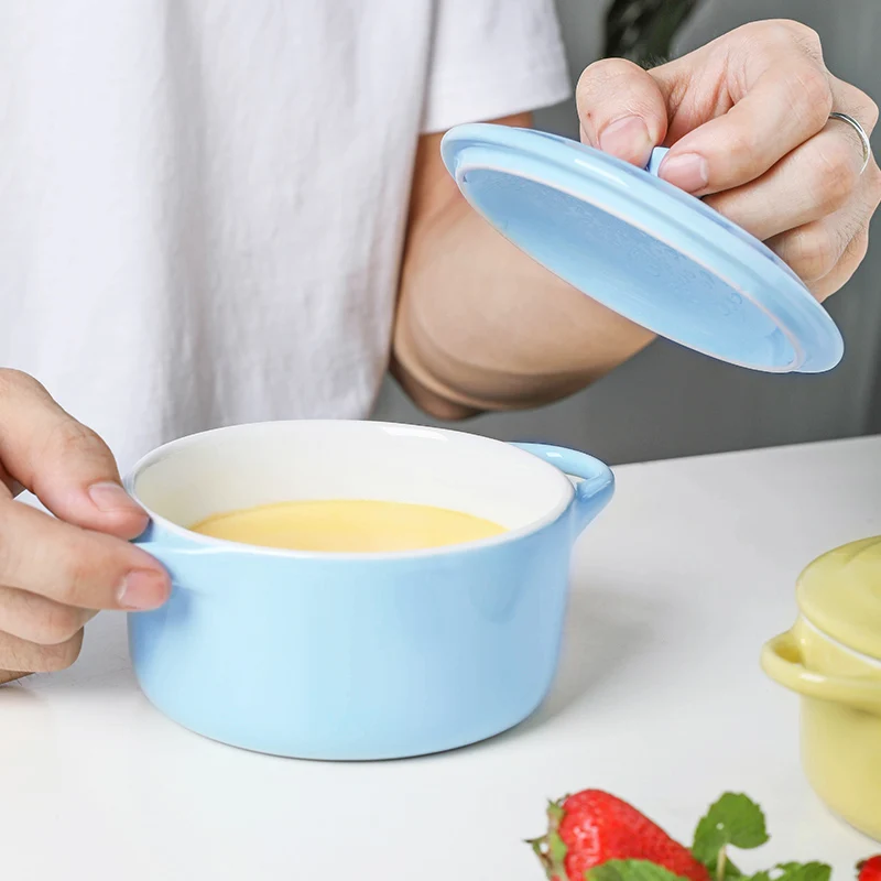 Microwave Oven Safe Baking Bowl Soup Cooking Pot Ceramic Mini Round Casserole Dish With Lid