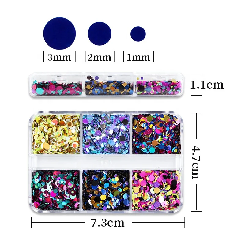 6Grid/box Ultrathin Dot Nail Sequins Mix Laser Sequin For Nails Art Manicure /Makeup/Wedding Christmas Decoration