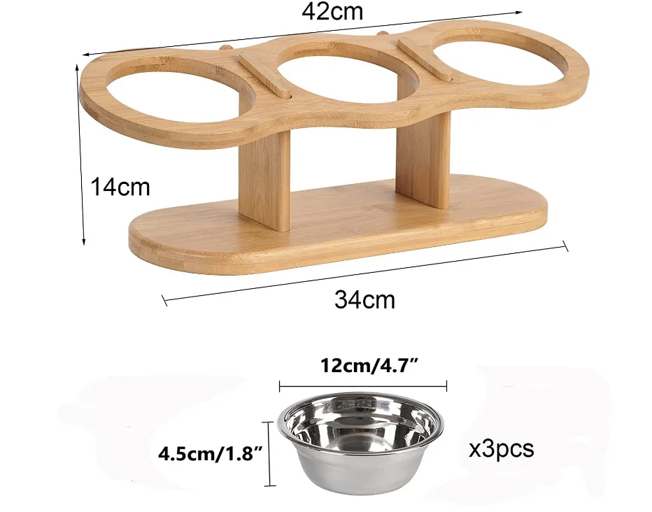 Wholesale custom logo small pet diagonal anti-upset pet dog bowl protection cervical vertebra adjustable bamboo frame
