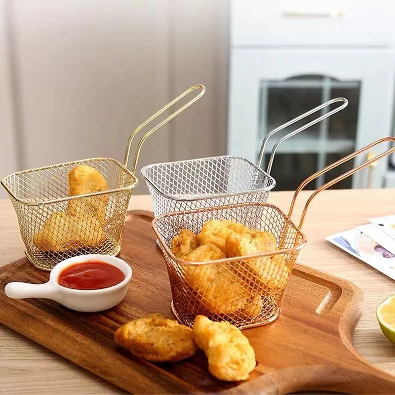 Kitchen Restaurant Party Barbecue Mini French Fries Stainless Steel Square Fried Mesh Food Filter Fryer Basket Suitable