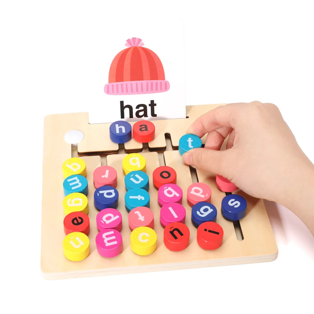 montessori toys education Logical Thinking Eco-friendly Wooden Maze Toy Spelling English Intelligence Teaching Toy for kids