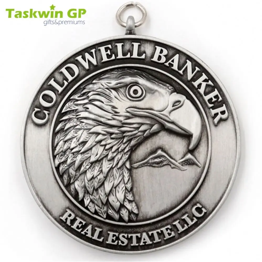 Taskwingifts Heavy 3D design molded antique silver custom eagle medal