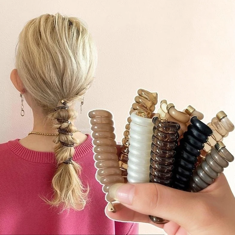 7cm Elastic Telephone Wire Cords Hair Bands With Metal Hooks Japanese Weaving Ponytail Artifact Tools Girl Hair Tie Bun-Head Hol