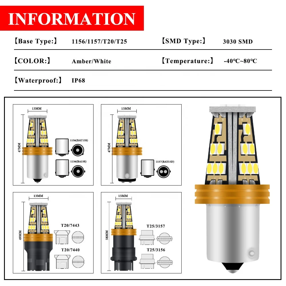 12v t20 P21W BAY15D 3156 BA15S led Turn stop lights 3157 t25 led bulbs Led 1156 Signal brake light 1157 parking lamp 7443 cars
