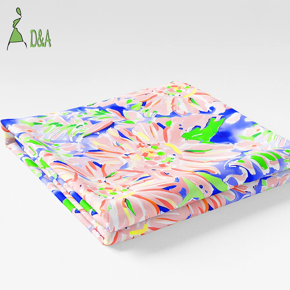 Wholesale Oil Painting Pink Floral Printed Pattern Fabric 100% Polyester Satin Fabric For Garment