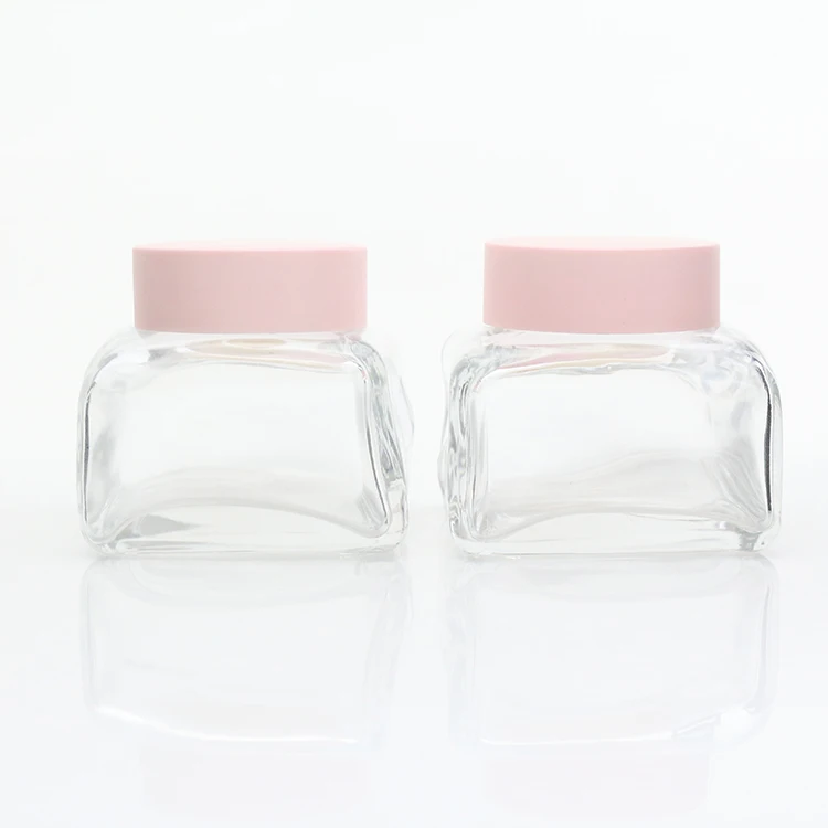 Пустая квадратная прозрачная розовая Стеклянная банка для крема для лица, 50 мл, косметическая роскошная упаковка для ухода за кожей, контейнер для крема для лица