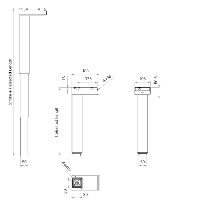 Triple telescopic outer tube 3 Stage Lifting column for electric lifting desk legs accessories
