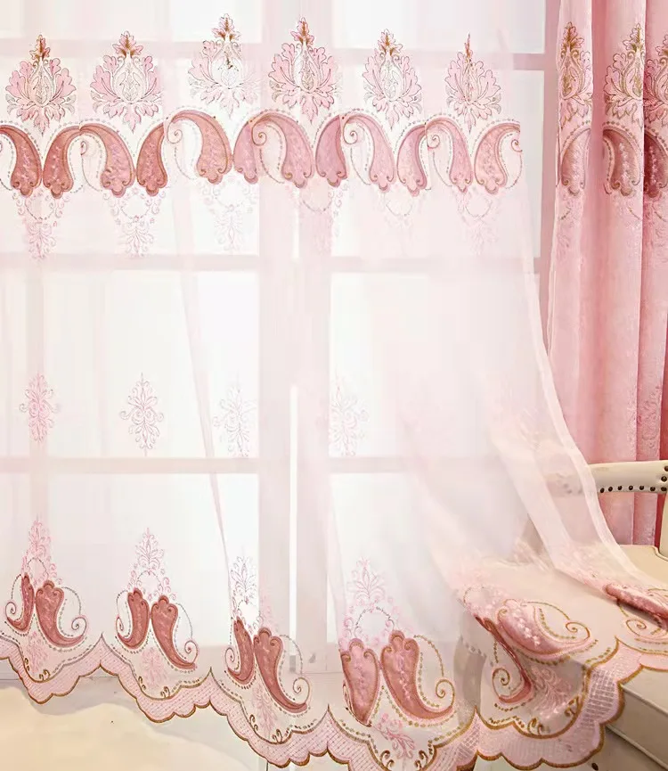 Затемняющие шторы с вышивкой и привлекательным балдахином, европейские Роскошные прозрачные Занавески для гостиной