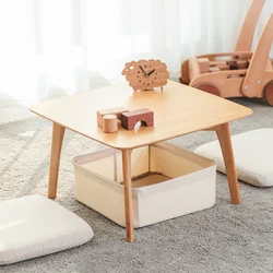 Simple Japanese Style Original Bamboo Material Household Living Room Bay Window Coffe table with Cloth Basket and Cushion