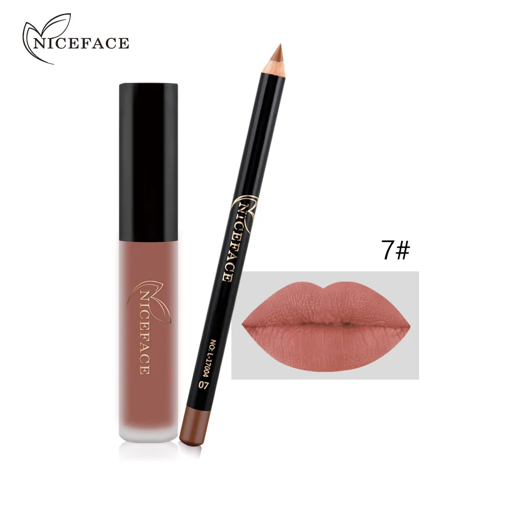  NICEFACE 12 цветов антипригарный блеск для губ без выцветания + подводка комбинированный набор жидкая