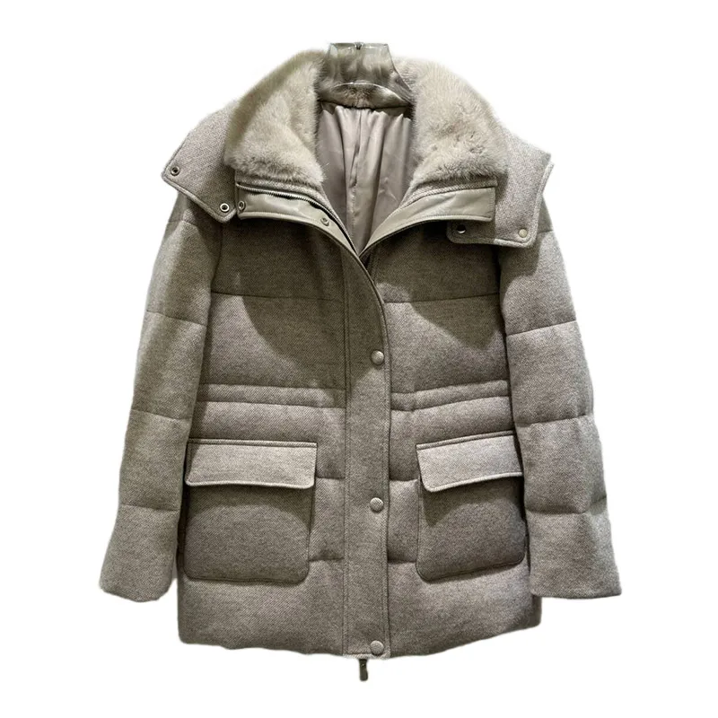 Jancoco New Fashion Custom Goose Puffer Jacket Warm Women Long Down Coat With Mink Fur Collar