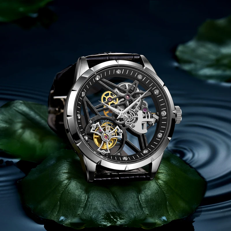JINLERY factory direct sale hollow tourbillon customizable LOGO waterproof tourbillon mechanical watch for men