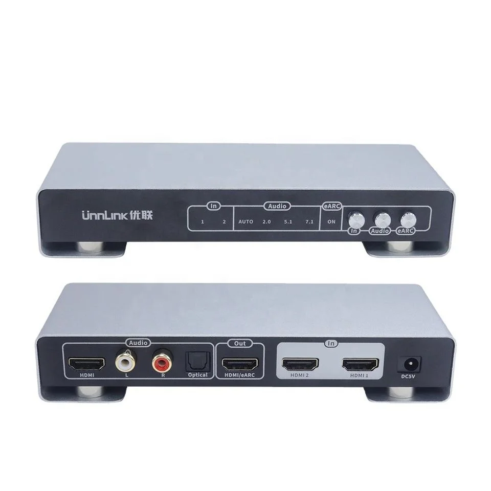 EARC HDMI Audio Converter HDMI Video Switch 2x1 4K60Hz 2 HDMII to HDMI 2RCA Optical ODM OEM
