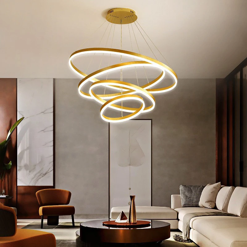 Decorative Ring Gold Black Design Modern Nordic Acrylic Circle Chandelier Modern LED Pendant Light For Living Room  BarBedroom