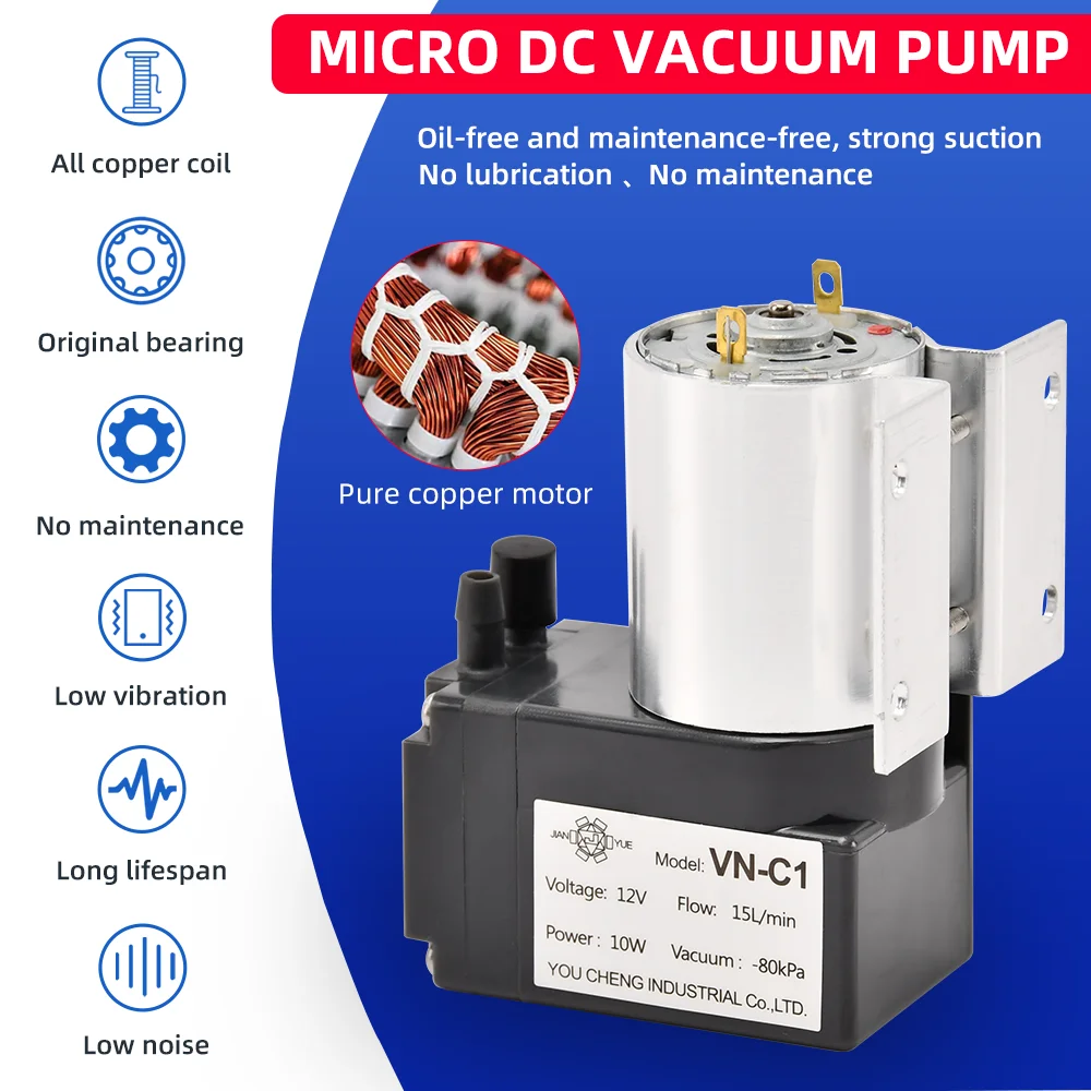 24V 10W 15L/min -80KPa Customizable Mini Industrial Electric Air vacuum Diaphragm Pump For Medical Equipment