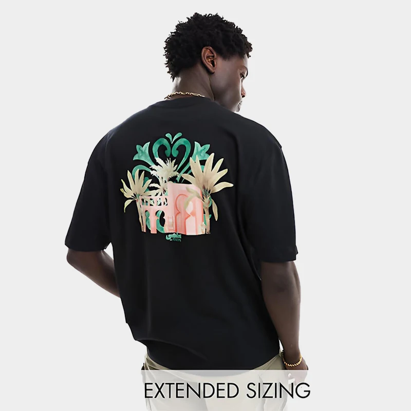 wholesale mens clothing crewneck tops oversized t shirt in White with custom back print  cotton t-shirt