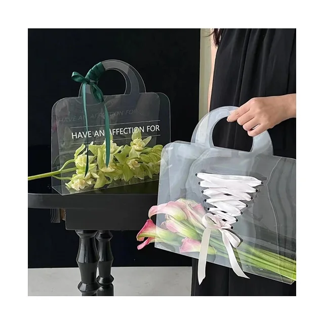 Ammy valentines day gift Clear PET double film tote bag Flower bouquet Clear with hand gift bag room decor flowersgift bag