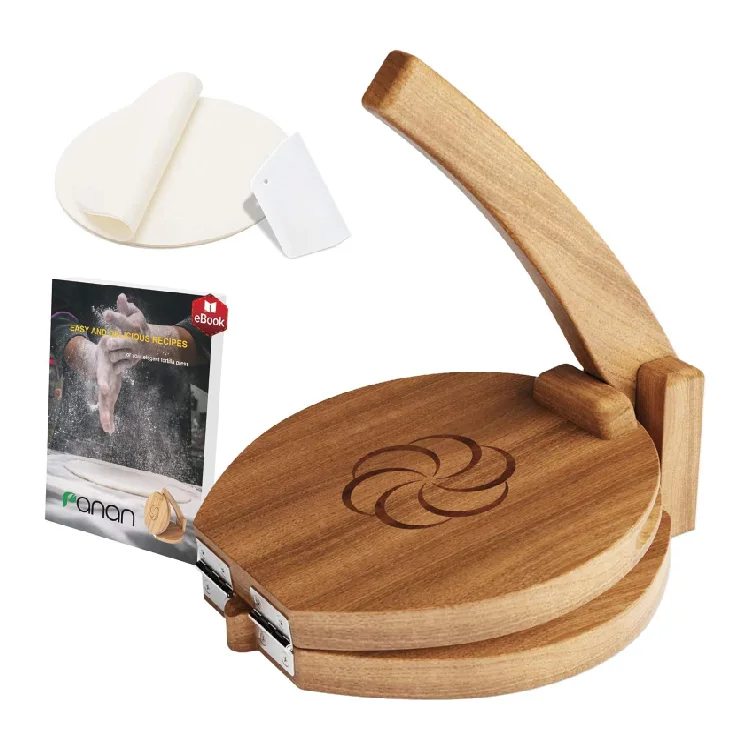 Wooden Tortilla Press Mexican Tortillera Presser Made from Natural Food-Grade Acacia Wood