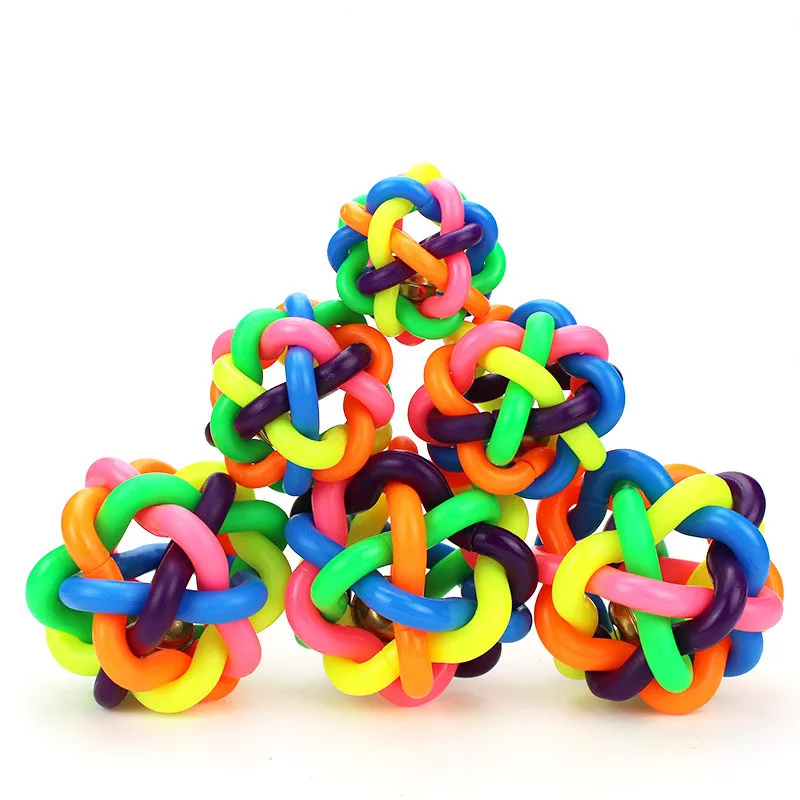Colorful Rubber Dog Toys Pet Cat Toy Round Woven Ball with Small Bell for Kitten Interactive
