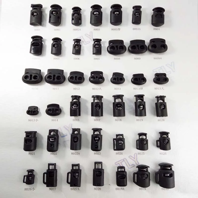 Factory Price Unique garment clothing accessories 14mm spring plastic cord stopper black 2 holes cord lock