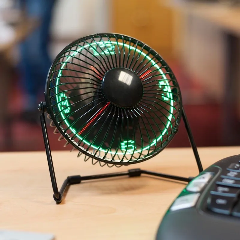 Novelty USB Fan with LED Clock Temperature Message Metal Novel Clock Fan For Home Office School Stationery