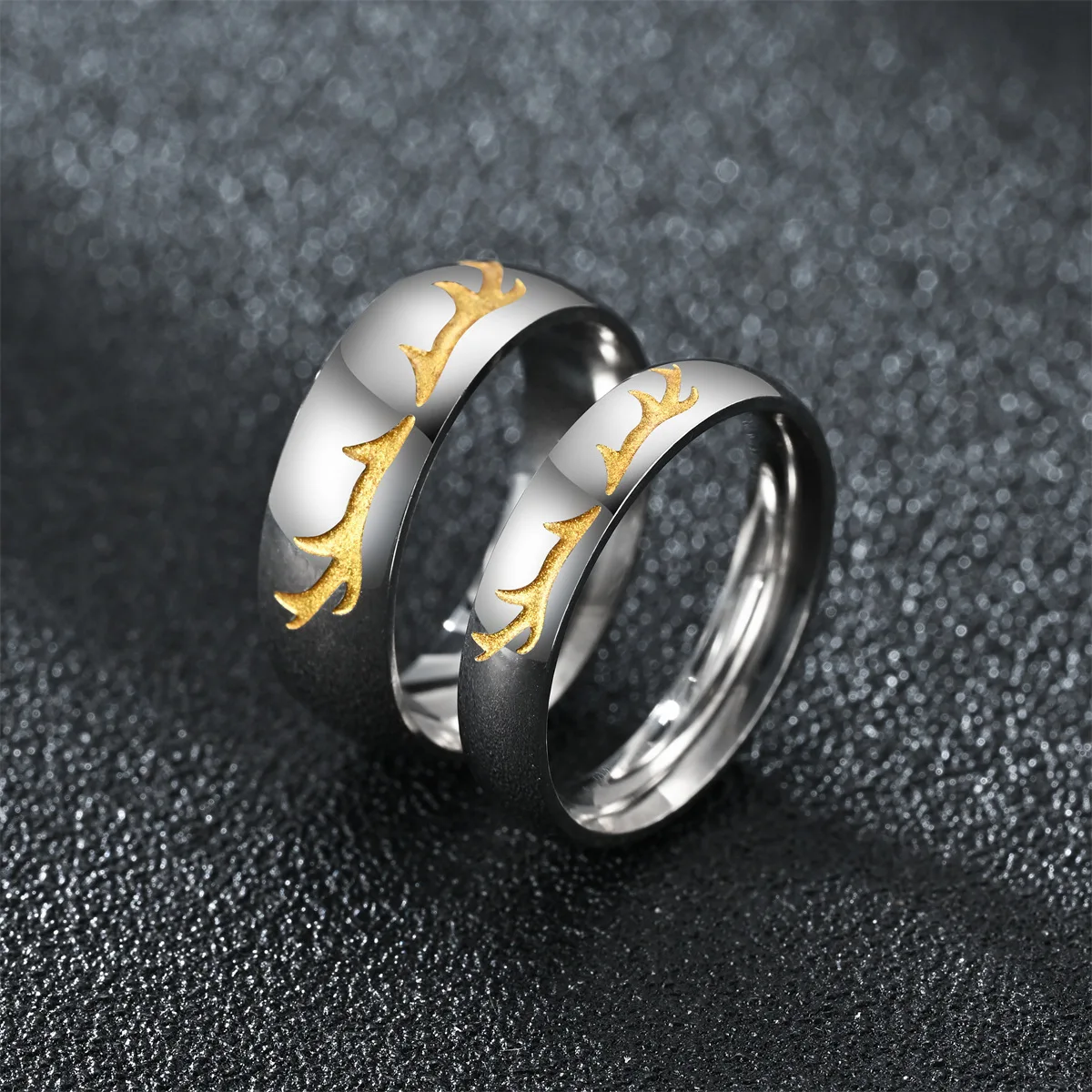 Stainless Steel Couple Jewelry Ring Deer Antler Blank Rings Unisex Personalized Rings