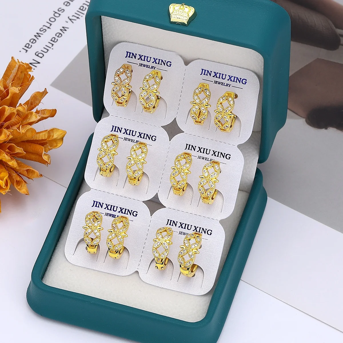 Jxx new huggie hoop earrings inlay zircon bulk small earrings brass wholesale gold plated womens earring