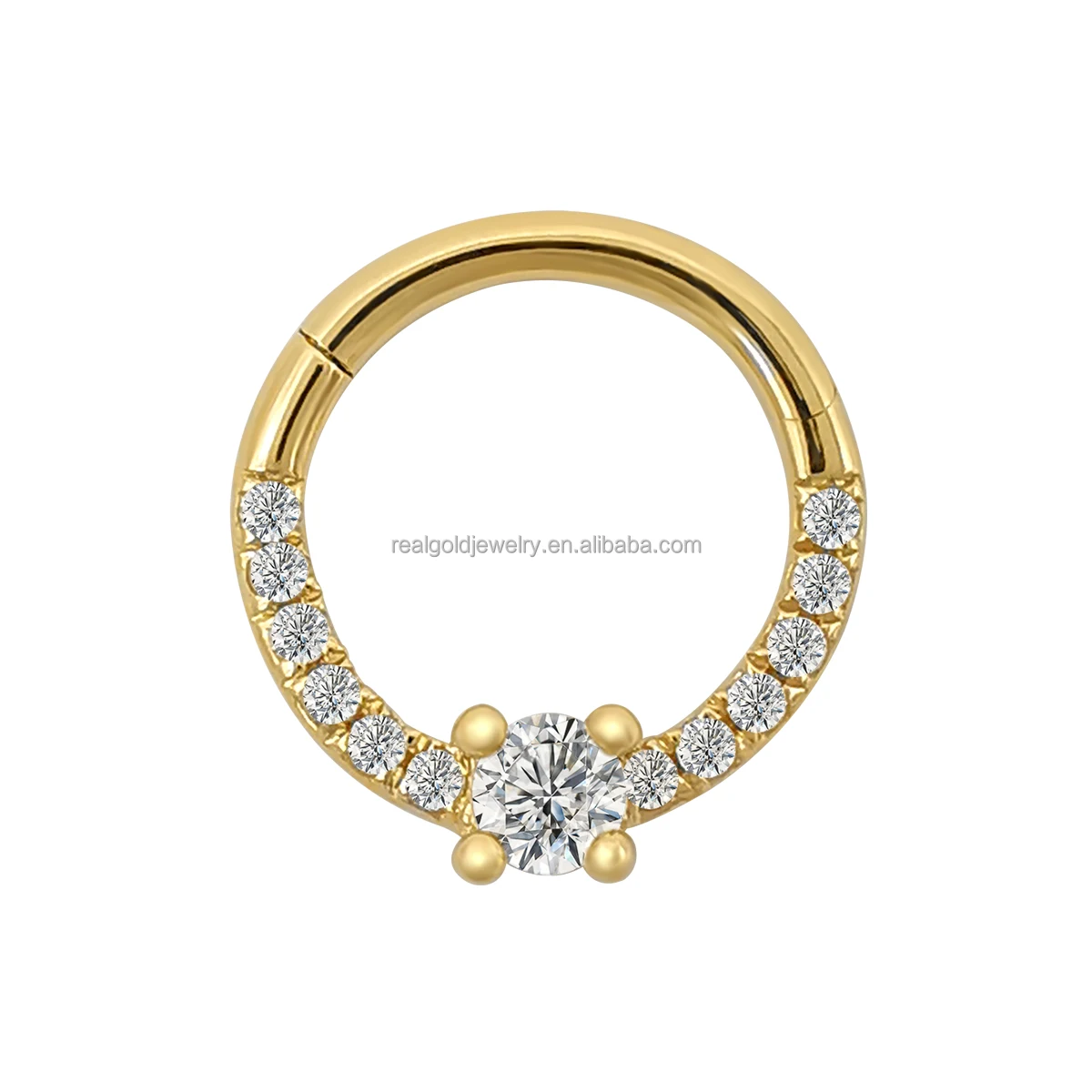 New Trendy Design 14K Au585 Pure Solid Gold Jewelry  Zircon Hoop Nose Rings Piercing Jewelry For Women Wholesale Custom