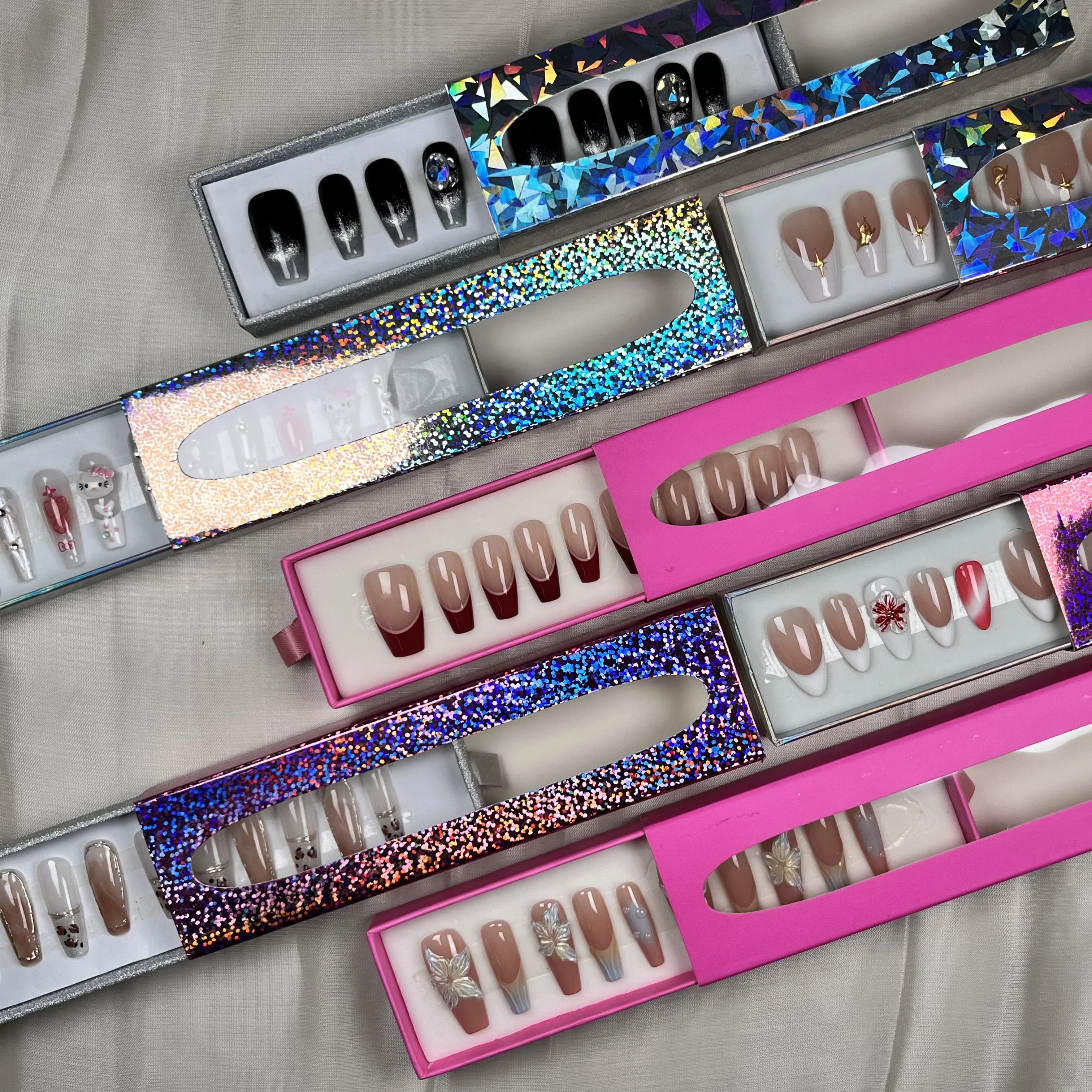 Luxury Wholesale Artificial Fingernails Package Boxes Nail Art Supplies Square Nails Press On Nail Packaging Box