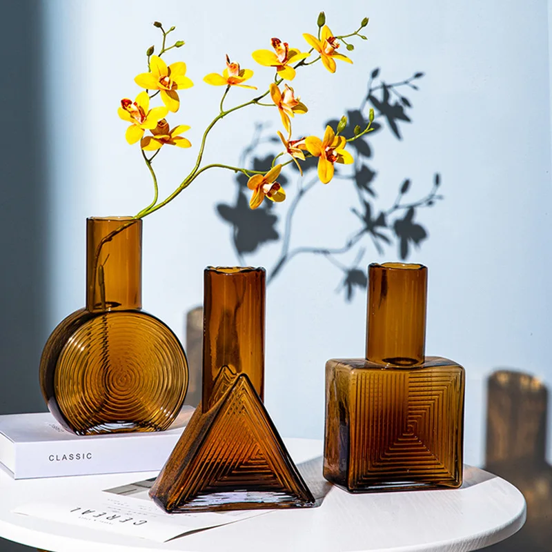 Creative geometric soft colored glass vase modern simple living room entrance decoration crafts crystal vase