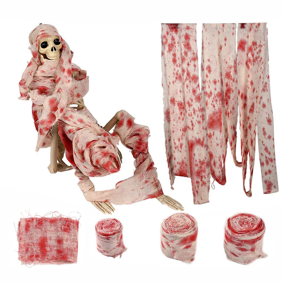 blackpink blood strip cessHalloween Acories Horror House Hanging Escape Gauze Cosplay Blood Wound Bandage Haunted Decoration