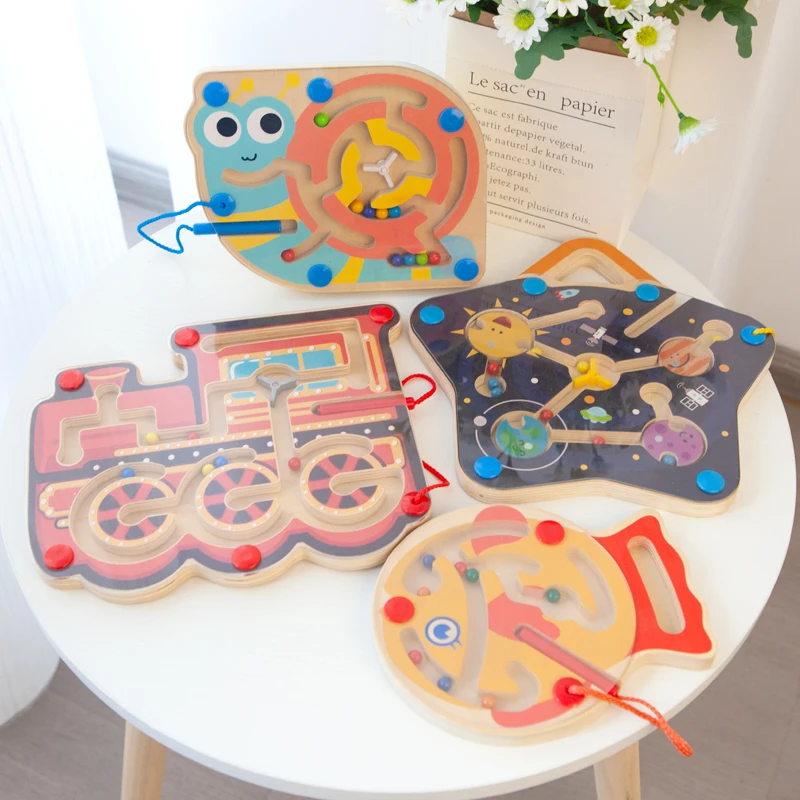 Baby Magnetic Maze Toy Kids Wooden Montessori Game Kids Early Educational Interactive Educational Wooden Toy For Children