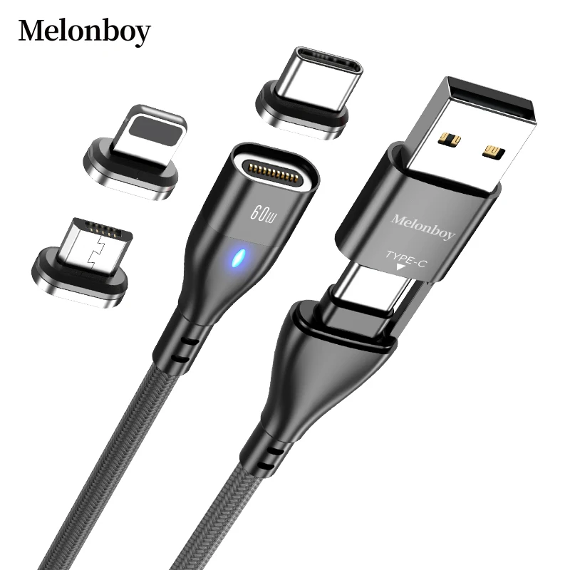 
New launched 11pin 6 in 1 PD 60W magnetic cable compatible for phones, typeC port laptop magnetic usb charger 