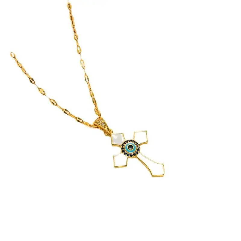 Fashion individuality with colored dripping oil cross stainless steel jewelry personality Hip hop popular zircon necklace