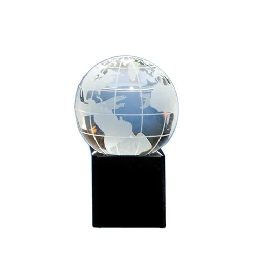 Glass earth globe themed trophy clear crystal glass globe