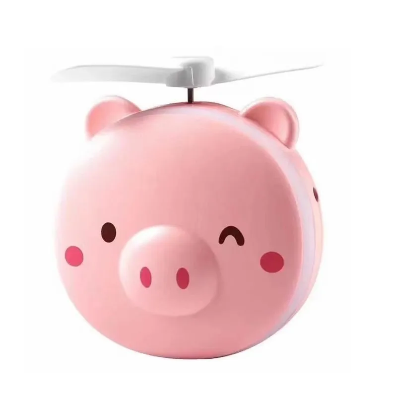 2023 Cheap Cute Pig Portable Folding Piggy mirror with fan Pocket Makeup Mirror With LED Lights with Fan