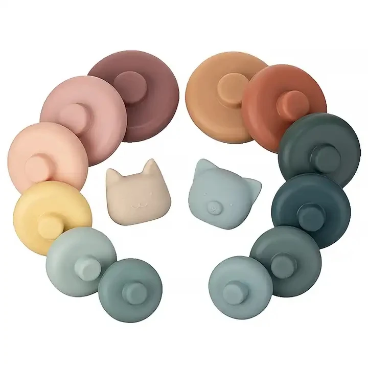 Early Educational Toys Silicone Rainbow Stacking Ring Tower Game Blocks Baby Montessori Toys