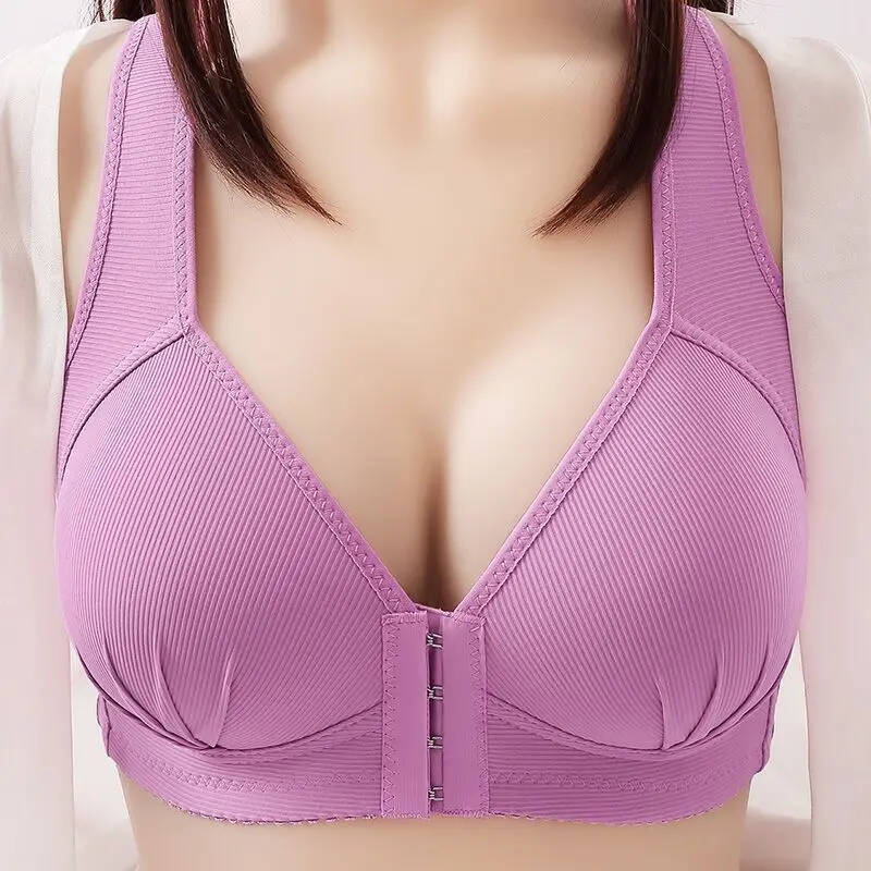 
Women Large Size Thin Bra Front Buckle Gathers Comfortably Cotton Underwear Bra Without Steel Ring 